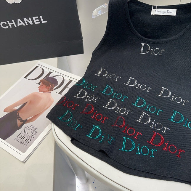 TANK TOP 624520 IN BLACK COTTON RIBBED CRYSTAL LOGO