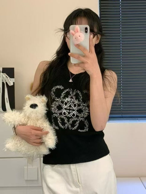 TANK TOP 633202 IN BLACK COTTON RIBBED KNIT