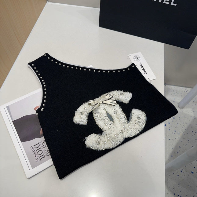 ONE SHOULDER TOP 643219 IN BLACK COTTON EMBOSSED PEARL