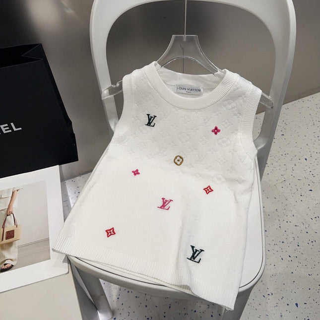 KNITTED VEST 633192 IN WHITE WOOL MUTILCOLOR LOGO