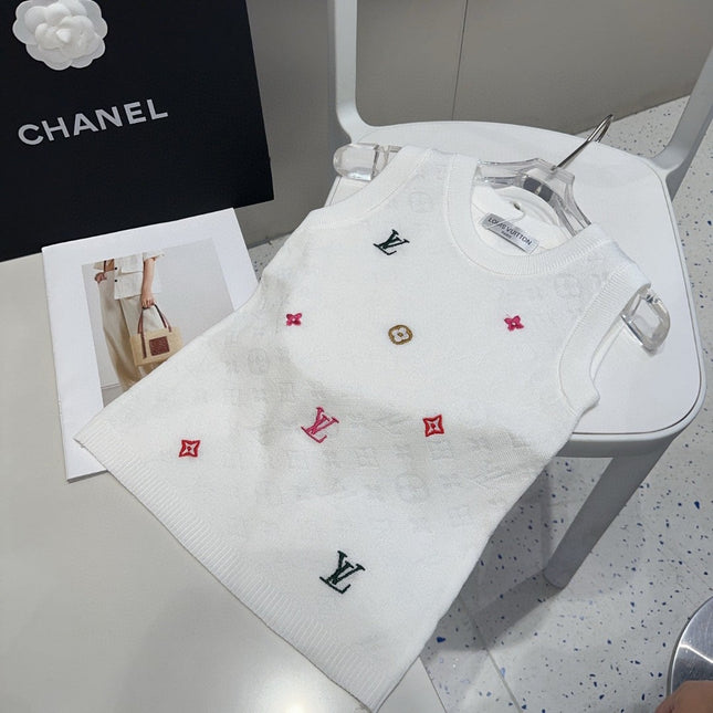 KNITTED VEST 633192 IN WHITE WOOL MUTILCOLOR LOGO