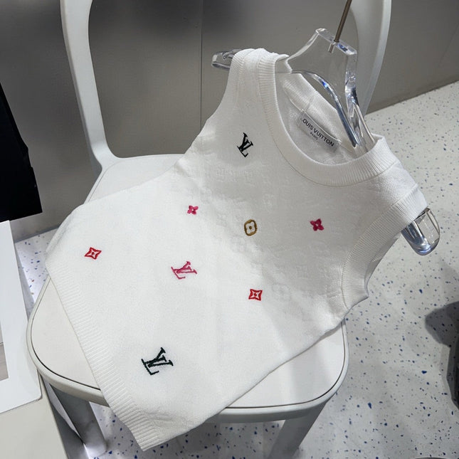 KNITTED VEST 633192 IN WHITE WOOL MUTILCOLOR LOGO