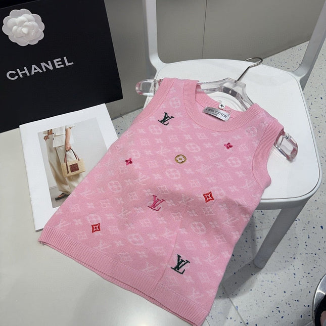 KNITTED VEST 633193 IN PINK WOOL MUTILCOLOR LOGO