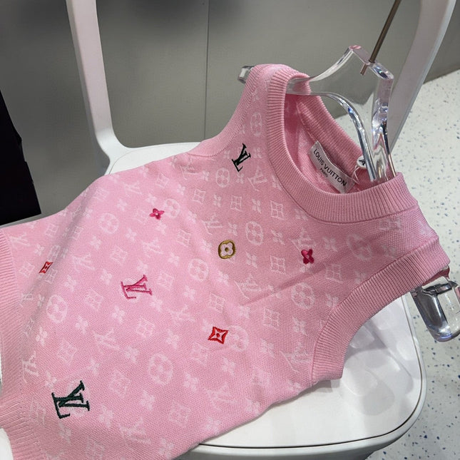 KNITTED VEST 633193 IN PINK WOOL MUTILCOLOR LOGO