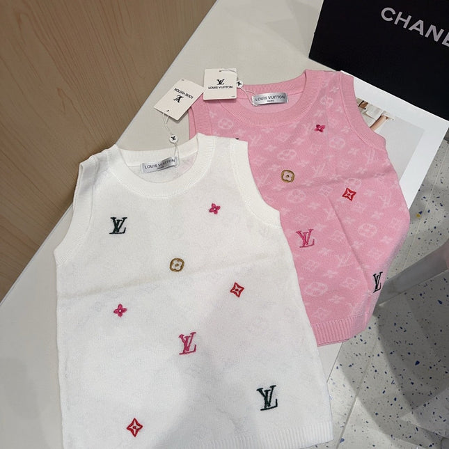 KNITTED VEST 633193 IN PINK WOOL MUTILCOLOR LOGO