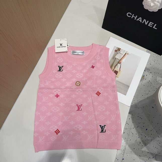 KNITTED VEST 633193 IN PINK WOOL MUTILCOLOR LOGO