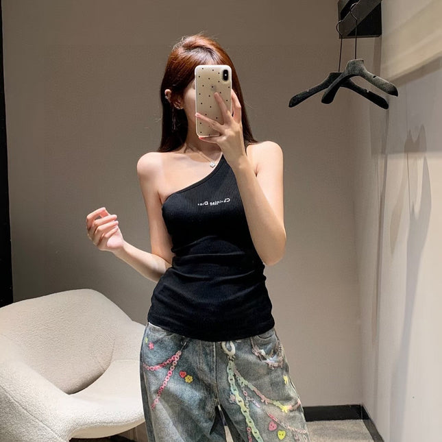 ONE SHOULDER TOP 633201 IN BLACK COTTON