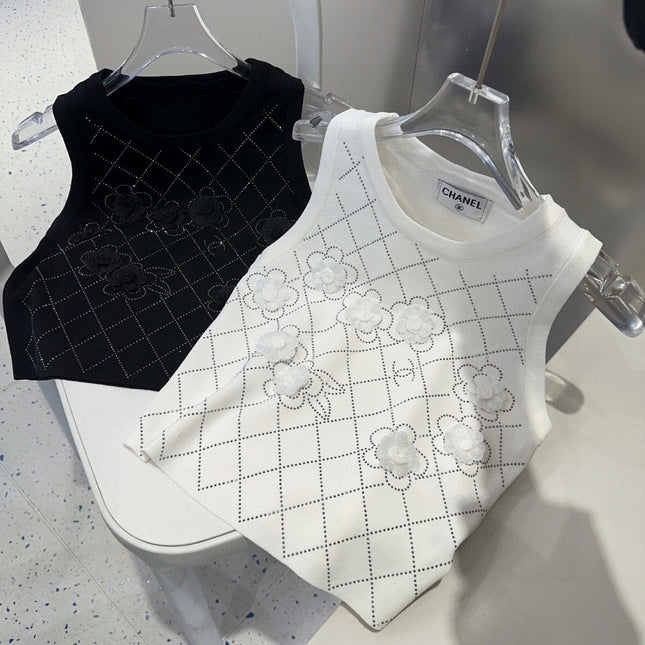 TANK TOP 633204 IN WHITE COTTON RIBBED KNIT EMBOSSED FLORAL