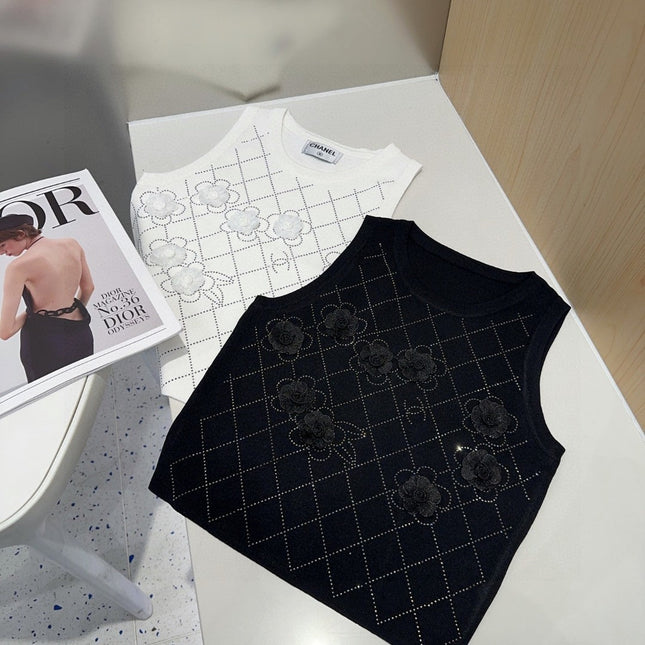 TANK TOP 633204 IN WHITE COTTON RIBBED KNIT EMBOSSED FLORAL