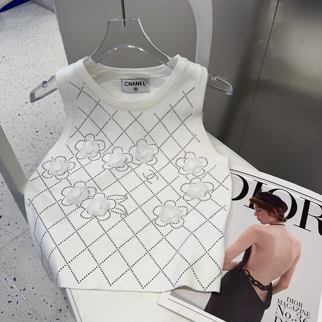 TANK TOP 633204 IN WHITE COTTON RIBBED KNIT EMBOSSED FLORAL