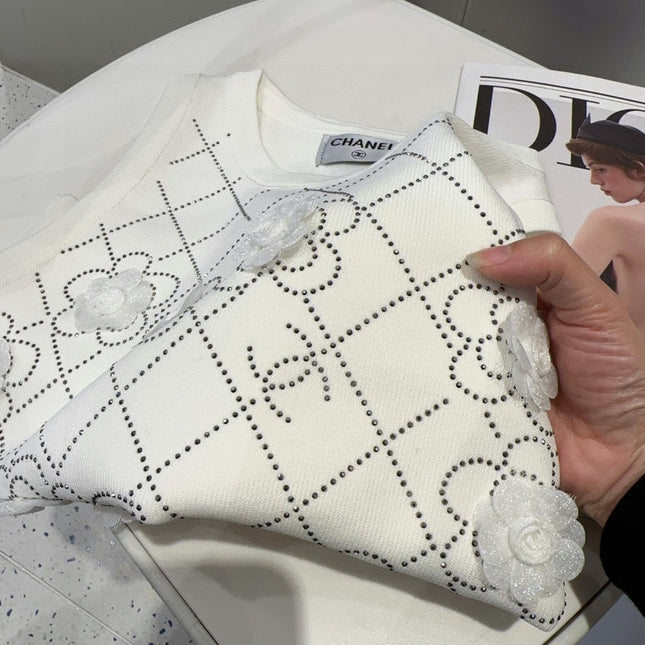 TANK TOP 633204 IN WHITE COTTON RIBBED KNIT EMBOSSED FLORAL