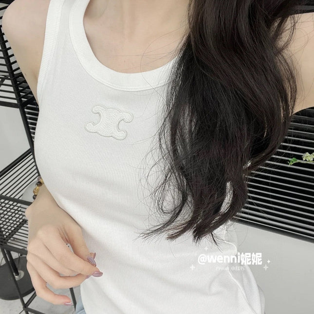 TANK TOP 633206 IN WHITE COTTON RIBBED KNIT EMBOSSED LOGO