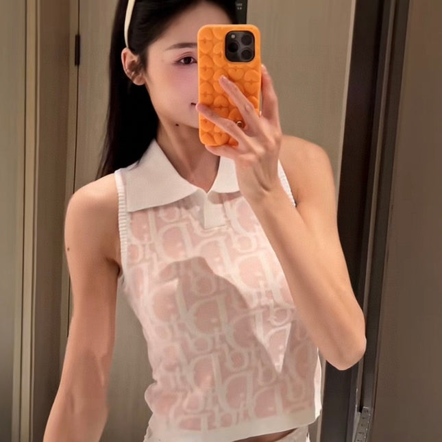 POLO TANK TOP 639169 IN LIGHT PINK COTTON RIBBED KNIT WHITE LOGO