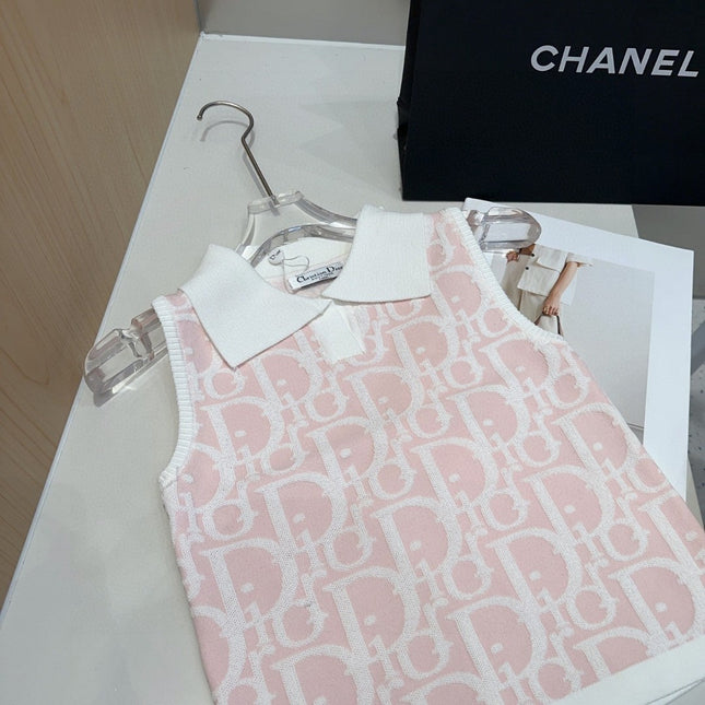 POLO TANK TOP 639169 IN LIGHT PINK COTTON RIBBED KNIT WHITE LOGO