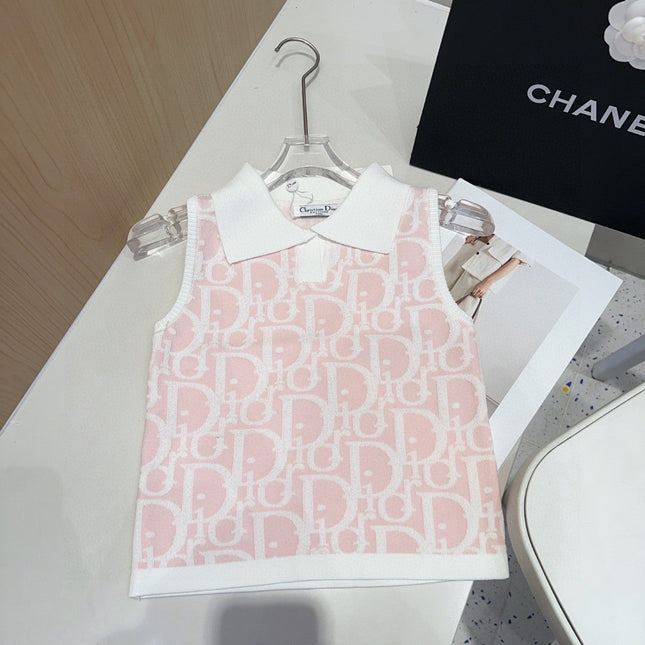 POLO TANK TOP 639169 IN LIGHT PINK COTTON RIBBED KNIT WHITE LOGO