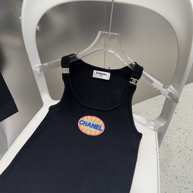 CAMISOLE 639170 IN BLACK COTTON RIBBED KNIT EMBOSSED LOGO ON STRAPS