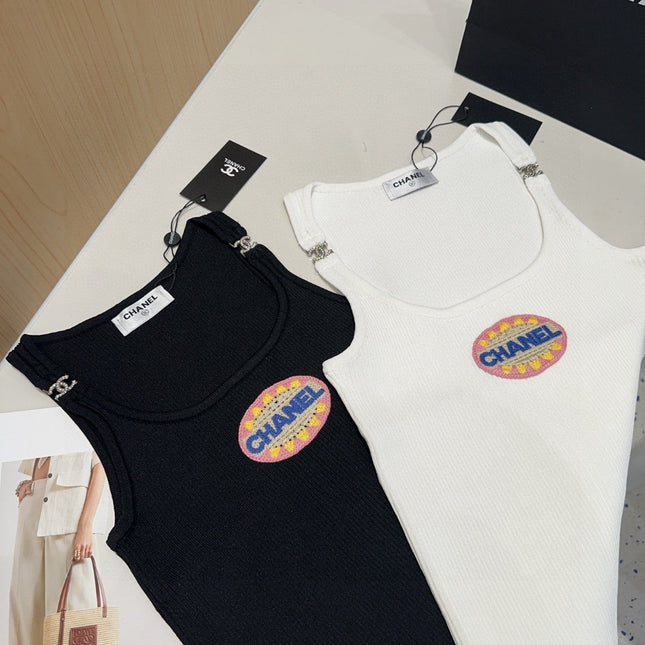 CAMISOLE 639170 IN BLACK COTTON RIBBED KNIT EMBOSSED LOGO ON STRAPS