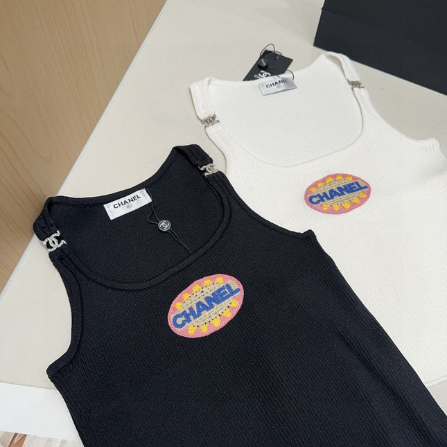 CAMISOLE 639170 IN BLACK COTTON RIBBED KNIT EMBOSSED LOGO ON STRAPS