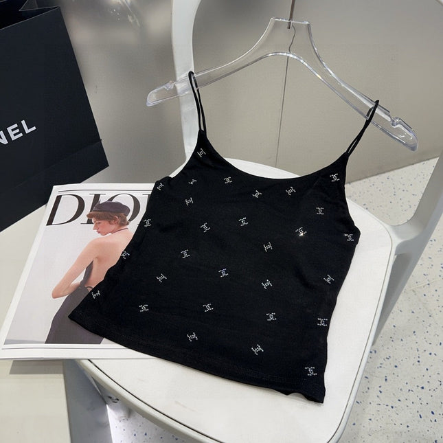 CAMI TOP 639175 IN BLACK COTTON RIBBED KNIT