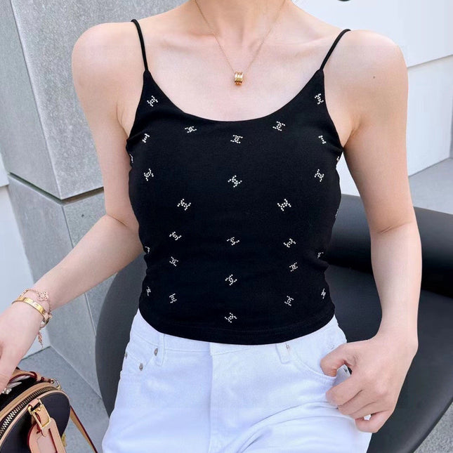 CAMI TOP 639175 IN BLACK COTTON RIBBED KNIT