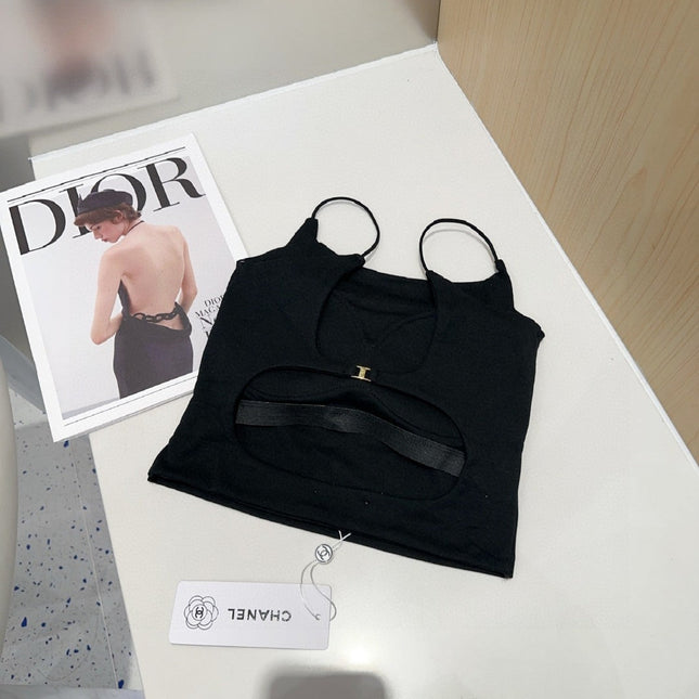 CAMI TOP 640620 IN BLACK COTTON RIBBED KNIT