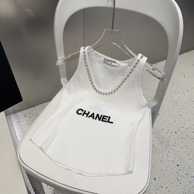 TANK TOP 640622 IN WHITE COTTON CRYSTAL ON TRIM