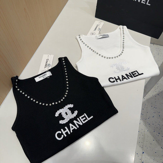 TANK TOP 640622 IN WHITE COTTON CRYSTAL ON TRIM