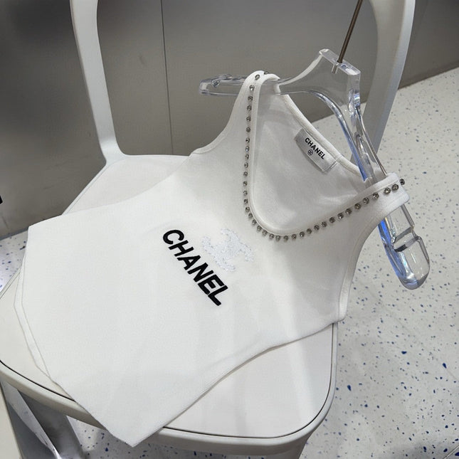 TANK TOP 640622 IN WHITE COTTON CRYSTAL ON TRIM