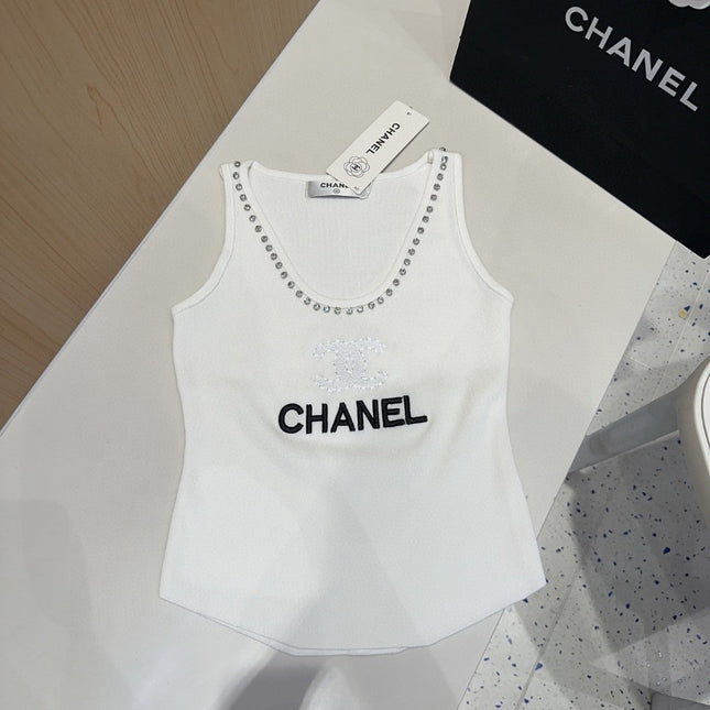 TANK TOP 640622 IN WHITE COTTON CRYSTAL ON TRIM
