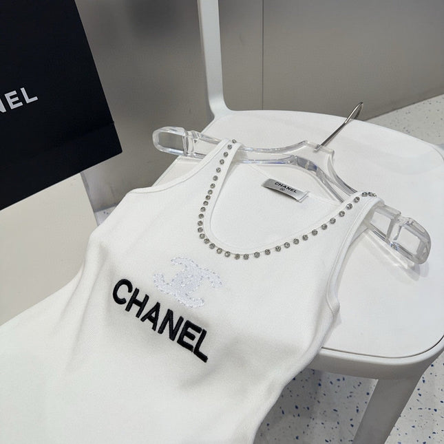 TANK TOP 640622 IN WHITE COTTON CRYSTAL ON TRIM