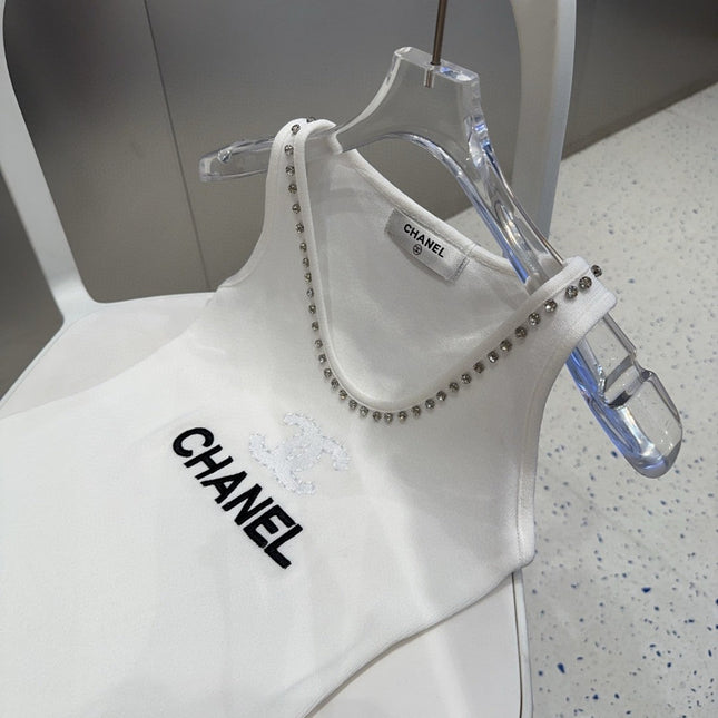 TANK TOP 640622 IN WHITE COTTON CRYSTAL ON TRIM