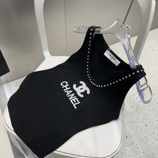 TANK TOP 640623 IN BLACK COTTON CRYSTAL ON TRIM