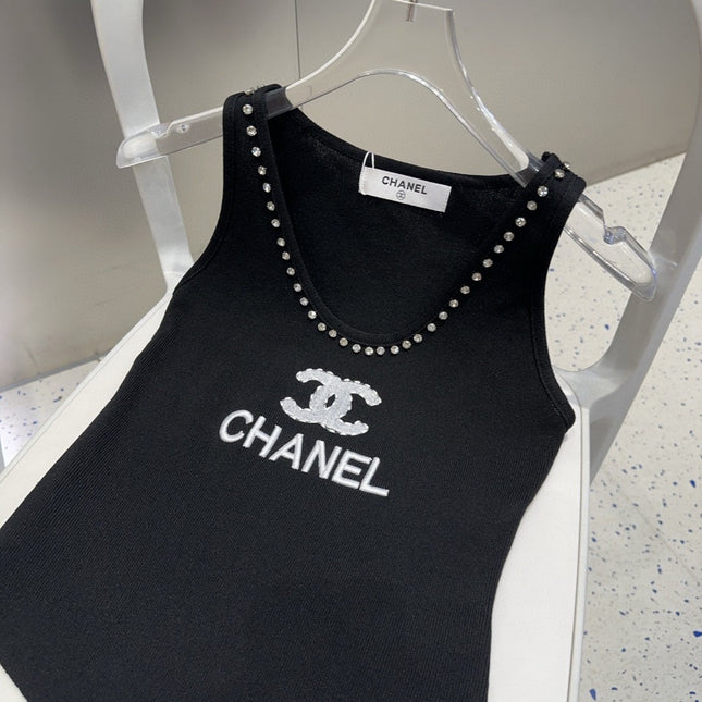 TANK TOP 640623 IN BLACK COTTON CRYSTAL ON TRIM