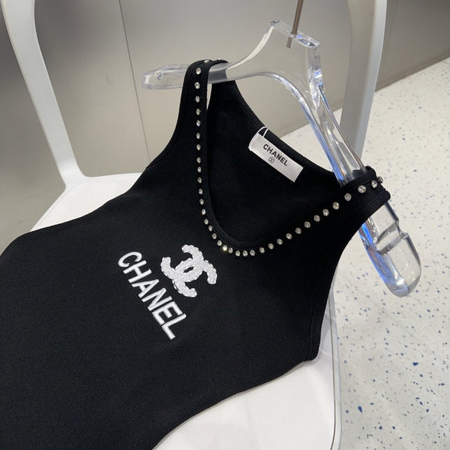 TANK TOP 640623 IN BLACK COTTON CRYSTAL ON TRIM