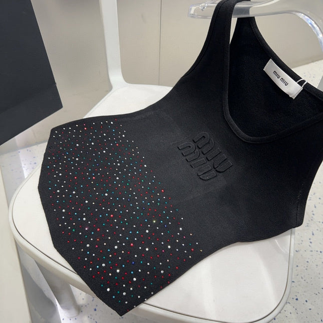 TANK TOP 640626 IN BLACK COTTON MUTILCOLOR CRYSTAL