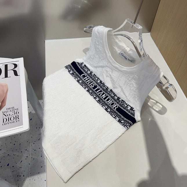 SLEEVELESS TOP 643222 IN WHITE COTTON BLACK LOGO