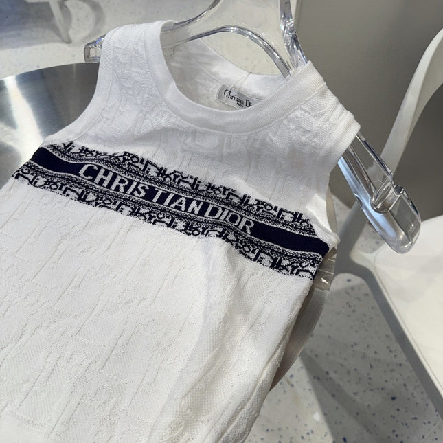 SLEEVELESS TOP 643222 IN WHITE COTTON BLACK LOGO