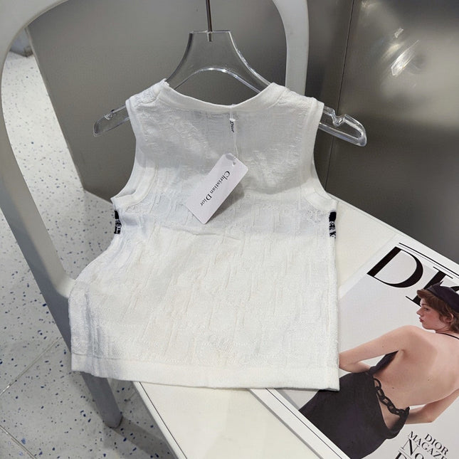 SLEEVELESS TOP 643222 IN WHITE COTTON BLACK LOGO