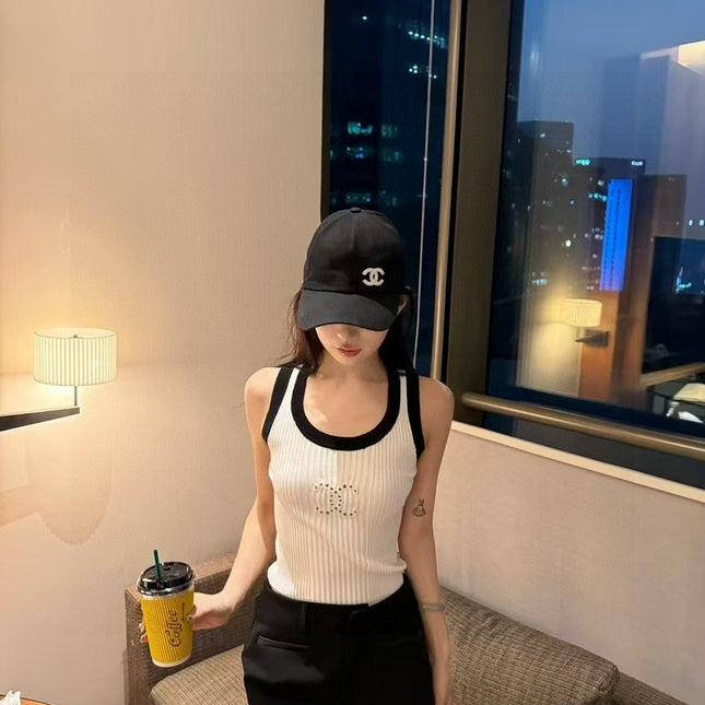 TANK TOP 643225 IN BLACK AND WHITE COTTON RIBBED KNIT