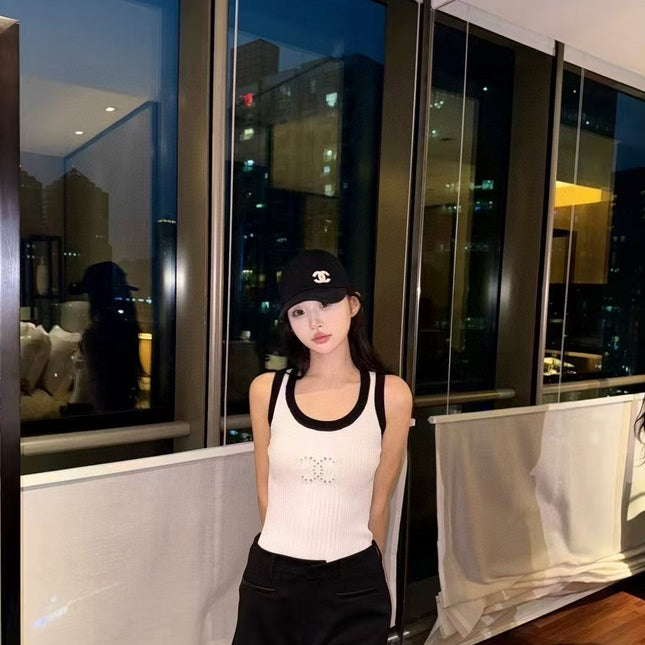 TANK TOP 643225 IN BLACK AND WHITE COTTON RIBBED KNIT