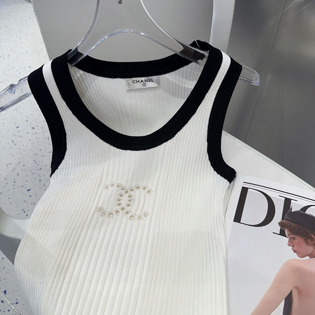 TANK TOP 643225 IN BLACK AND WHITE COTTON RIBBED KNIT