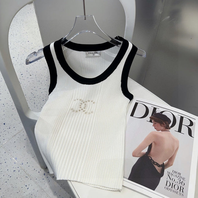 TANK TOP 643225 IN BLACK AND WHITE COTTON RIBBED KNIT