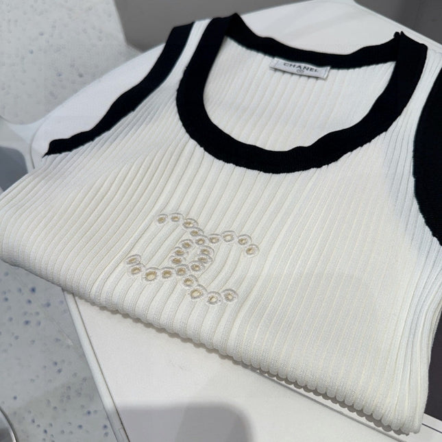 TANK TOP 643225 IN BLACK AND WHITE COTTON RIBBED KNIT