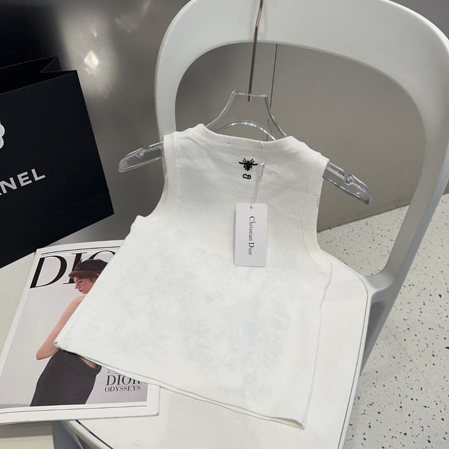 KNITTED TANK TOP 643231 IN WHITE COTTON JERSEY BLACK BIRD AND FLORAL PATTERN