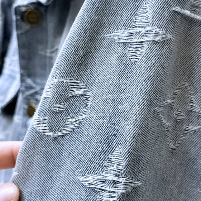 LV SHIRT JACKET IN LIGHT BLUE RIPPED MONOGRAM DENIM 239123