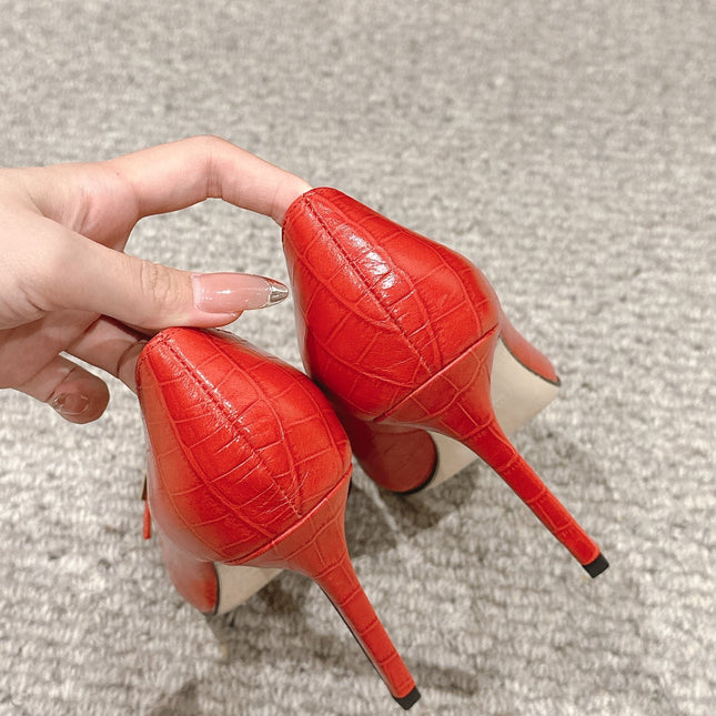 HIGH HEEL 10 CM IN CHERRY RED CROCODILE LEATHER