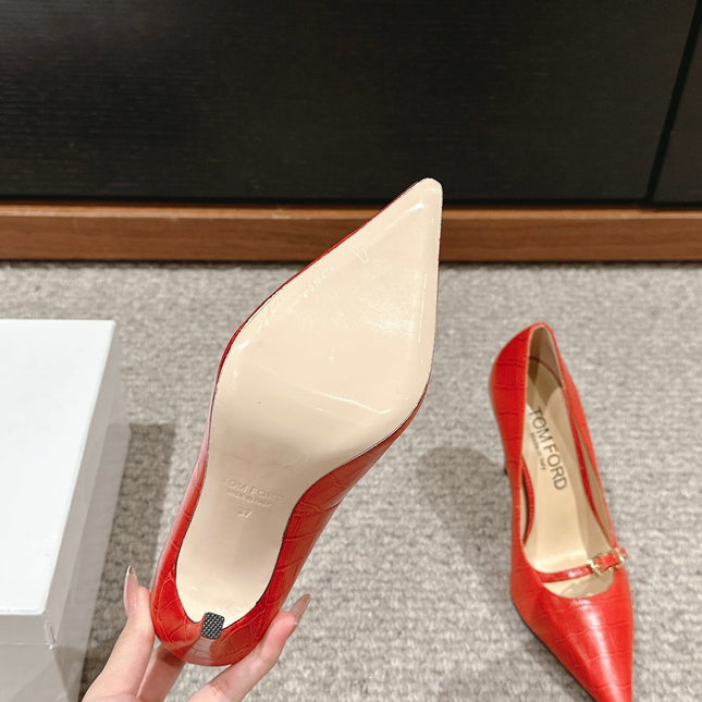 HIGH HEEL 10 CM IN CHERRY RED CROCODILE LEATHER