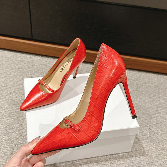 HIGH HEEL 10 CM IN CHERRY RED CROCODILE LEATHER