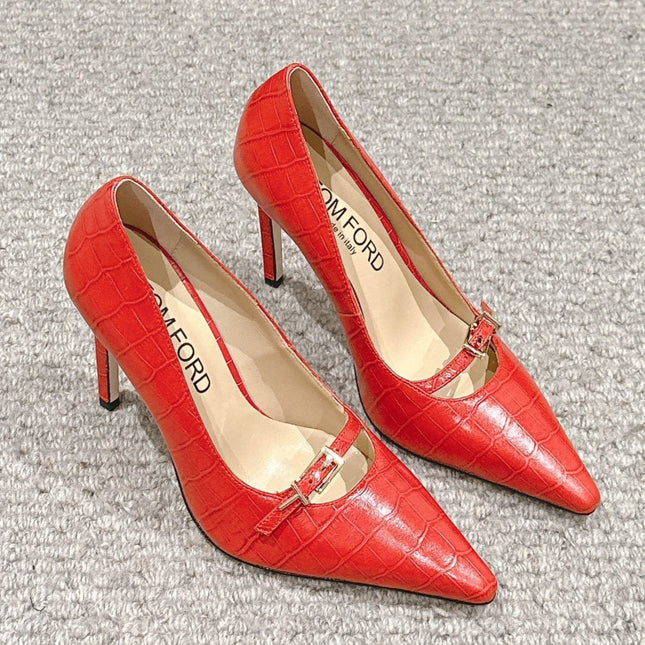 HIGH HEEL 10 CM IN CHERRY RED CROCODILE LEATHER