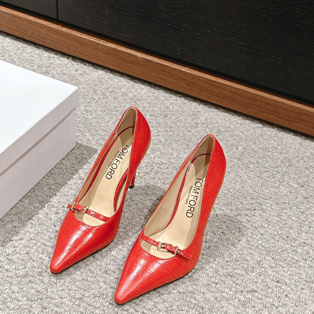 HIGH HEEL 10 CM IN CHERRY RED CROCODILE LEATHER